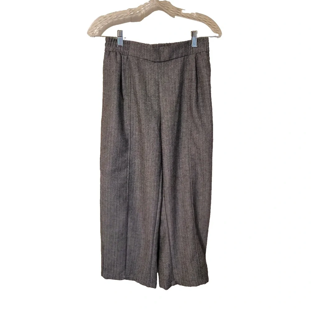 ASOS DESIGN Petite Barrel Leg Pull on Tailored Pants Grey/Black Herringbone US 4